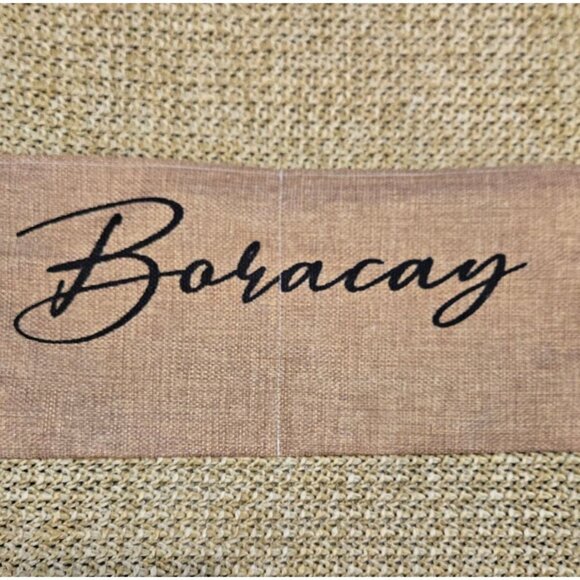 Boracay Island Beach Bag Zippered Burlap Tote With Pockets - Picture 4 of 5